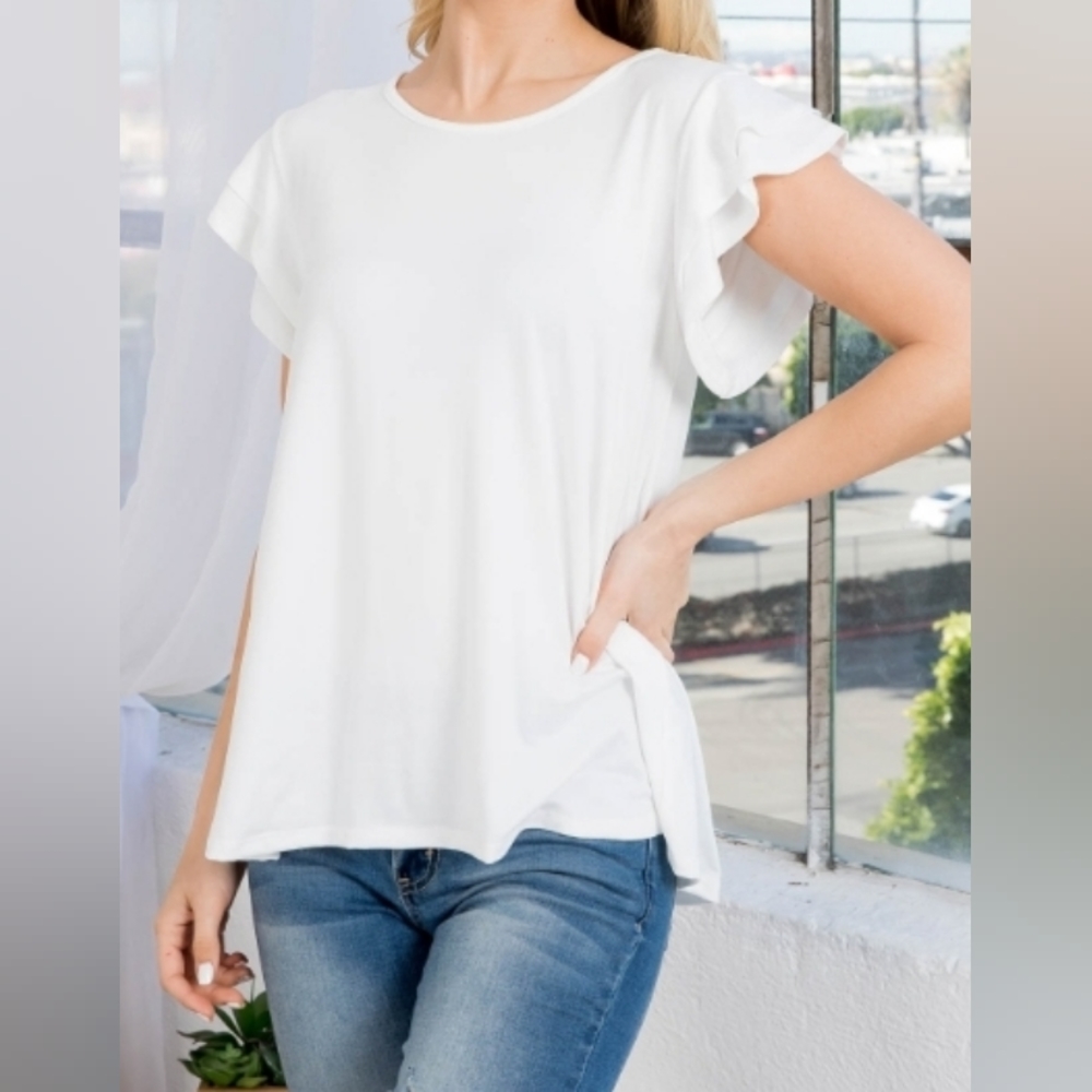 NWT Ruffle Sleeve Solid Blouse Ivory